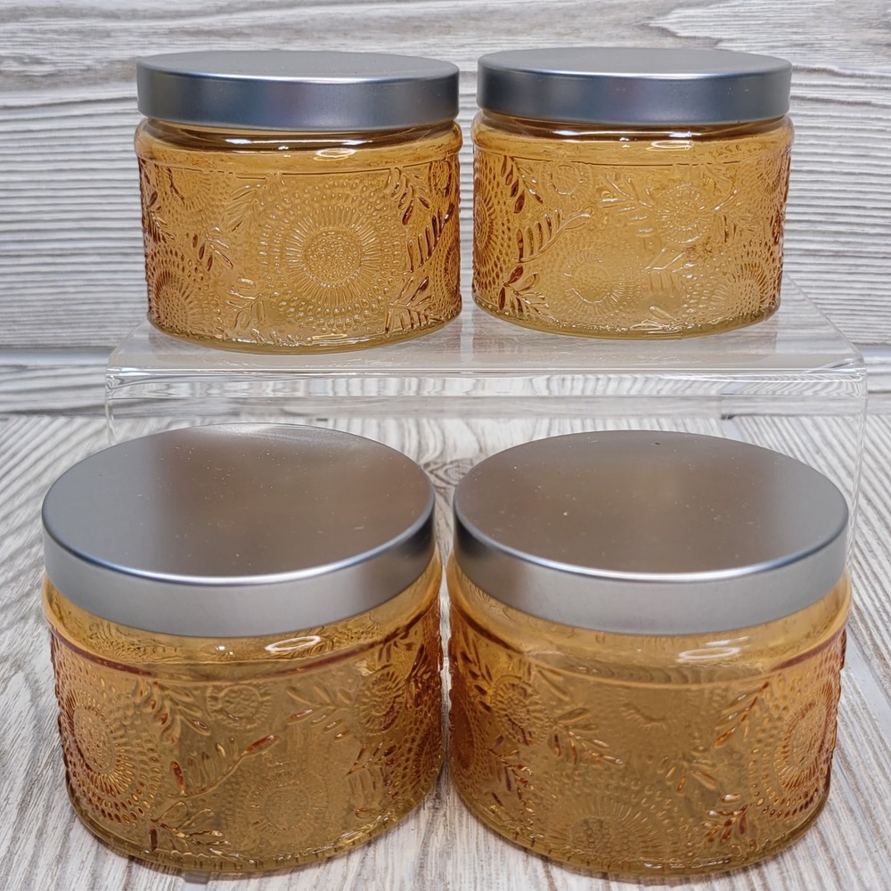 Kate Aspen Garden Blooms Votive Jars Amber‎ Glass Set of 4 KA27194AB